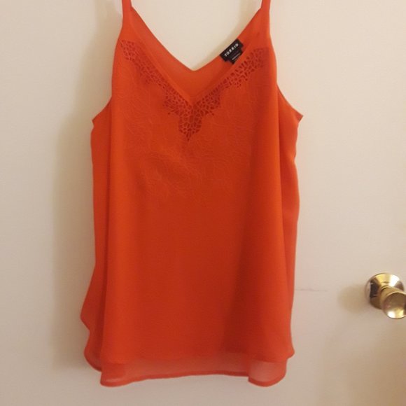 Ruby red cami tank top with floral embroidery - Picture 1 of 5
